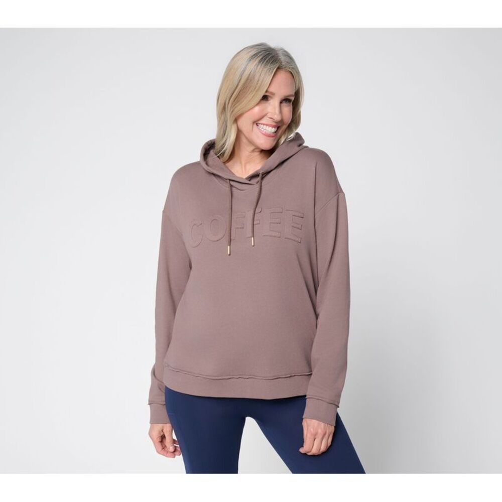 Anybody Women's Top Sz L French Terry Message Hoodie Brown A692372